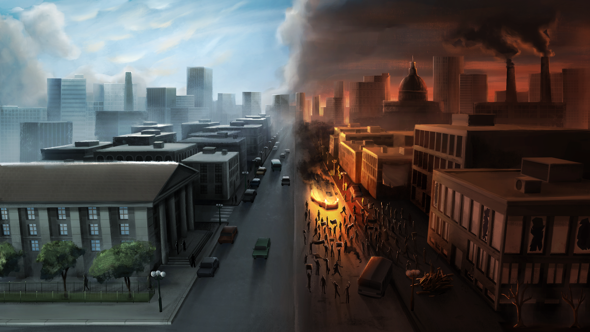 Interactive world and political simulation scene